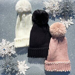 Pearl Faux Fur Pom Pom Winter Ski Beanie